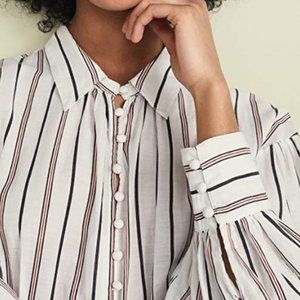 Joie Minya Gathered Blouse Top In Porcelain Stripe Cotton